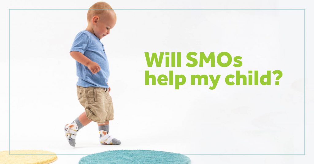 Child walking with SMO orthotics